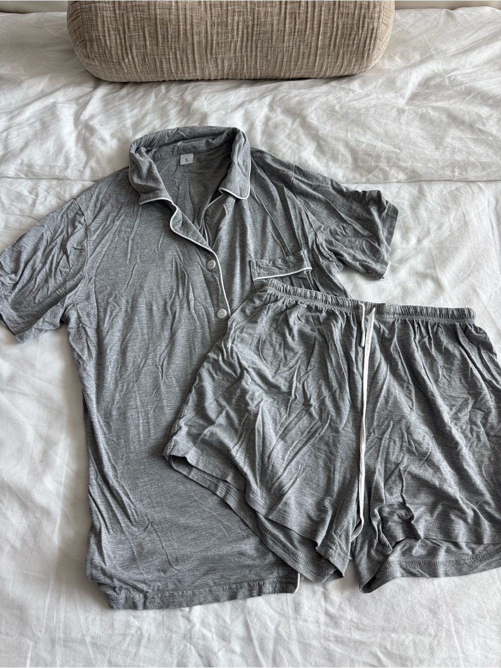 Soft Grey Short Sleeve Women's Pajama Set - Lightweight Sleep Top & Shorts